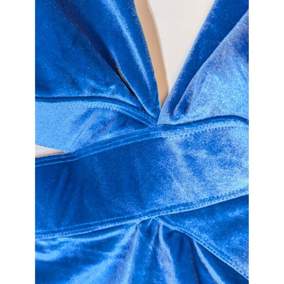 Velvet Blue Monokini Swimsuit With Plunge Neck & Cutouts - Cupshe L - Picture 3 of 7